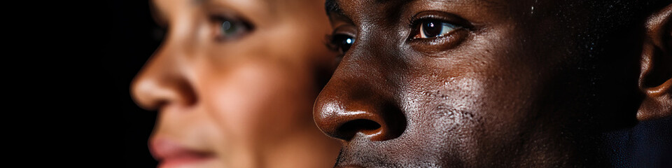 Wall Mural - Close-up Portrait: Partial View of a Woman and Man's Faces