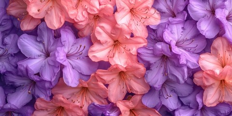 Canvas Print - Vibrant pink and purple rhododendron blossoms densely arranged on a soft purple background showcasing spring beauty Ideal for backgrounds and cards