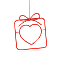 Aufkleber - Hanging red gift box with love heart shape frame or love present frame border isolated on white background with shadow minimal creative idea concepts 3D rendering