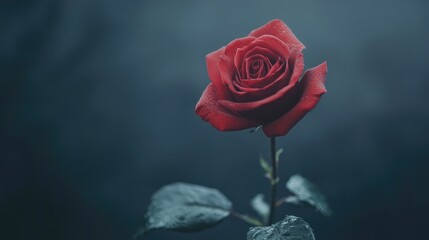 Wall Mural - elegant close-up of a single red rose with a soft focus background ideal for romantic themes and flo