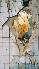 Canvas Print - Decaying Wall with Cracked Tiles and Gold Accents