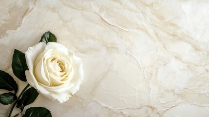 Wall Mural - elegant white rose resting on a polished marble surface creating a serene and sophisticated floral c