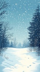 Wall Mural - Snowy Winter Landscape Featuring Bare Trees and Evergreens