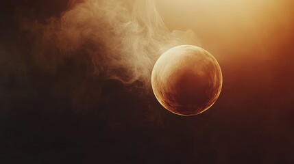 Wall Mural - mysterious brown haze sphere surrounded by ethereal smoke against a dark gradient background in warm