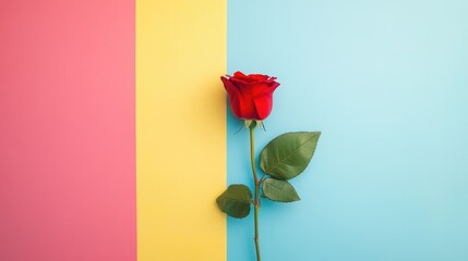 Wall Mural - elegant single red rose against bright multicolored background showcasing vibrant colors and natural