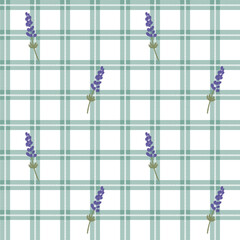 Wall Mural - Vector pattern of fabric, wallpaper, wrapping paper, mats and bed sheets. Continuous in various sizes and repeatable. Cute style. Plaid pattern with lavender flowers.