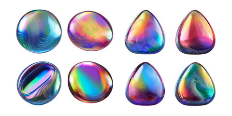 Wall Mural - Colorful Abstract Shapes with Iridescent Surface Textures