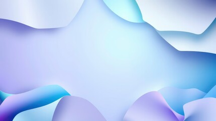 Wall Mural - Abstract 3D shapes, soft pastel colors, flowing curves, light blue background, organic forms, smooth gradients, layered paper-like textures, minimalist design, gentle shadows, soothing composition