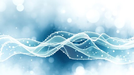 Wall Mural - Abstract waves, ethereal light trails, flowing energy, icy blue tones, misty atmosphere, cosmic particles, dynamic motion, glowing curves, digital art, futuristic, dreamlike, smooth gradients