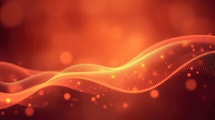 Wall Mural - Abstract, flowing energy waves, warm orange background, glowing particles, ethereal light streams, dynamic motion, fiery atmosphere, luminous curves, cosmic ambiance, smooth gradients, vibrant hues