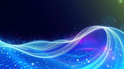Wall Mural - Abstract waves, flowing energy, cosmic background, starry night sky, glowing particles, neon blue, vibrant purple, ethereal atmosphere, digital art, futuristic design, dynamic curves, luminous trails,