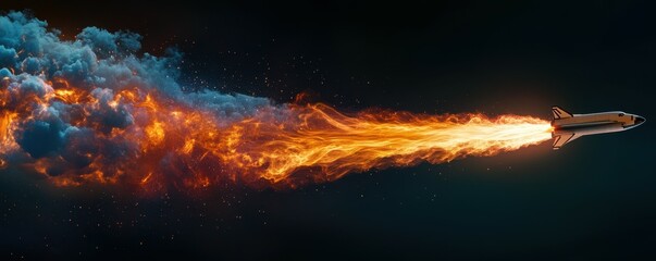 Poster - A photorealistic image of a space shuttle launching into orbit, leaving a trail of fire and smoke in its wake.