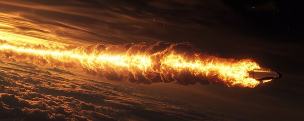 Poster - A photorealistic image of a space shuttle launching into orbit, leaving a trail of fire and smoke in its wake.