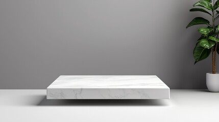 Poster - A floating white podium with a seamless, modern design against a clean grey background