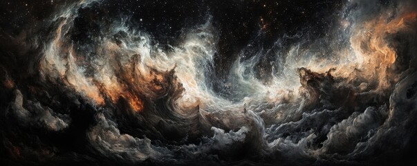Wall Mural - a cosmic storm raging in the depths of space, with swirling clouds of gas and dust illuminated by di