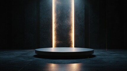 Poster - A sleek minimalist scene with a circular podium illuminated by gentle diffused light