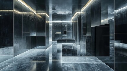 Wall Mural - Abstract Architectural Interior with Geometric Patterns and Reflections