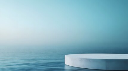 Wall Mural - a tall podium with a deep ocean blue background, offering empty space for a product to be featured.