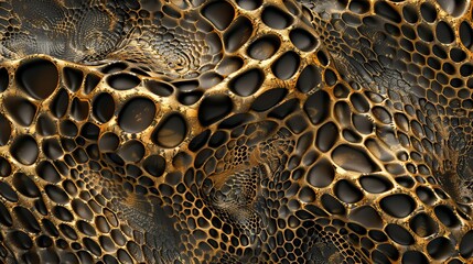 Wall Mural - Abstract 3D rendering of a gold and black, textured, organic surface.