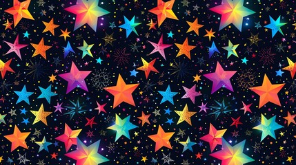Canvas Print - a seamless pattern of colorful stars on a dark blue background.