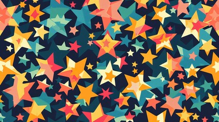 Canvas Print - a seamless pattern of colorful stars on a dark blue background.