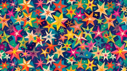 Canvas Print - a vibrant and colorful seamless pattern featuring stars of various sizes and colors on a dark blue b