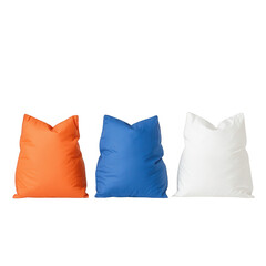 Colorful bean bags arranged in a row for comfortable seating in leisure activities.