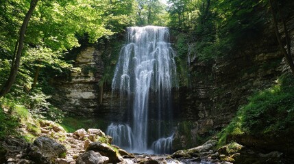 Sticker - Waterfall Cascading Through Lush Forest