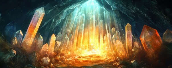 Wall Mural - a crystal cave filled with glowing gemstones that amplify spiritual awareness.
