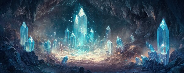 Wall Mural - a crystal cave filled with glowing gemstones that amplify spiritual awareness.