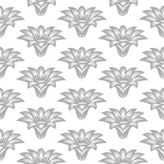 Wall Mural - Seamless pattern with gray lily flowers on a white background. Floral background, print