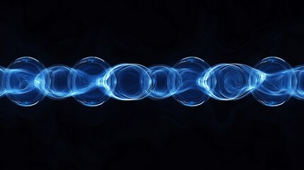 Blue data line with circular nodes, flowing gently in abstract pattern, transparent background, artistic and minimalist visualization, glowing effect, futuristic look