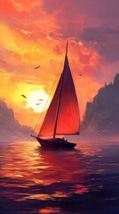 Canvas Print - Sunset Sailboat: A Serene Ocean Voyage