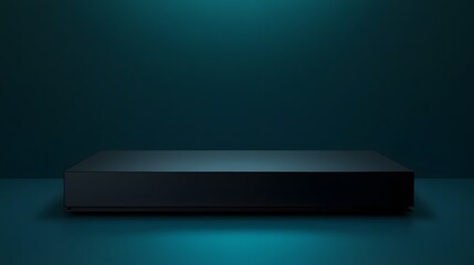 A sleek, matte black podium with a gradient teal background, ideal for showcasing products.