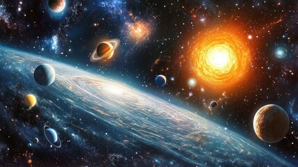 Wall Mural - Celestial Symphony: A Universe of Planets and Stars