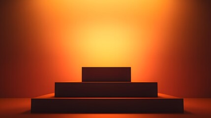 Wall Mural - a tall, elegant podium on a gradient sunset orange background, leaving space for product display.