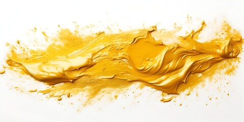 Wall Mural - strokes of gold paint isolated on a white background, ultra-realistic photography. bokeh background