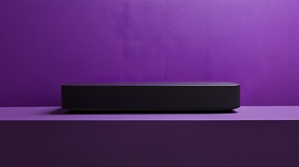 Wall Mural - a sleek black podium against a gradient purple background with ample space for product showcasing.