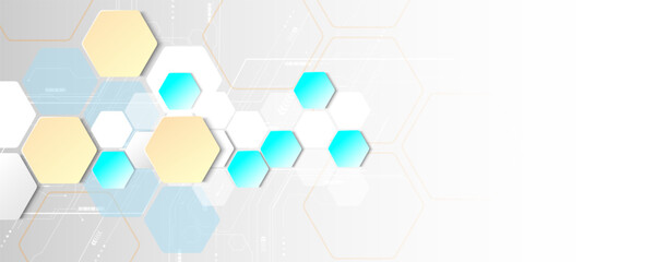 Wall Mural - hexagonal geometric technology background image, network concept, circuit board, network communicati