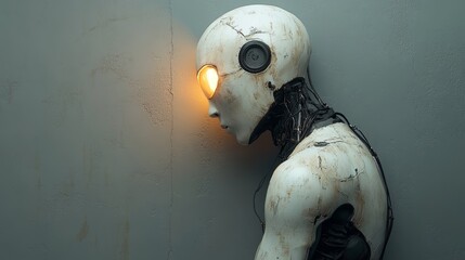 A robot with a face and a light on it