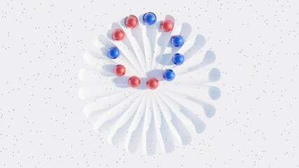 Wall Mural - minimalistic 3d motion graphics featuring red and blue spheres in clear geometric arrangements for s