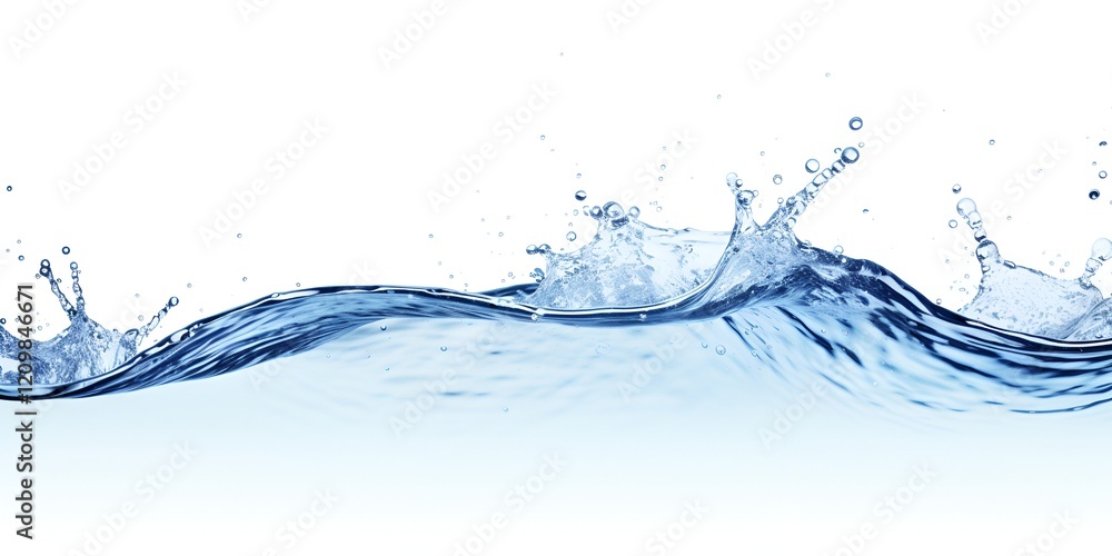 Water wave isolated on a white background, with a blue water splash ...