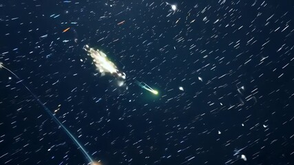 Wall Mural - Stunning animated cosmic scenery featuring glowing meteors and shooting stars streaking across the deep outer space night sky in a seamless video loop