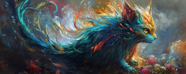 Wall Mural - A fantastical creature with fur that changes color with the emotions of those around it.