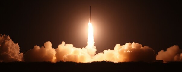 Wall Mural - a rocket launching into space, its fiery trail illuminating the night sky.
