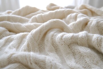Aufkleber - Soft, cream-colored knitted fabric with a textured, cable-knit pattern.