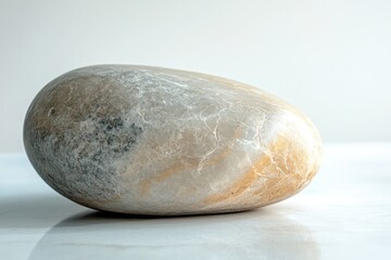 Aufkleber - A large, smooth, light-grey and beige stone rests on a white surface.