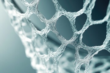 Poster - Abstract close-up of a complex, interconnected, translucent network structure resembling a cellular or molecular lattice.