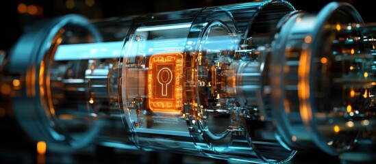 Wall Mural - futuristic quantum computing concept with transparent circuitry and glowing elements in a high-tech 