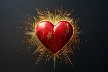 Aufkleber - Vibrant red heart with golden rays emanating from it, symbolizing love and passion in a dramatic artistic representation